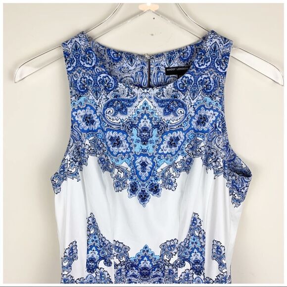 Maggy London Sleeveless Dress | Fit‎ and Flare Blue White 8 - Picture 3 of 14